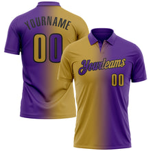 Load image into Gallery viewer, Custom Purple Old Gold-Black 3D Gradient Fashion Performance Polo Shirt