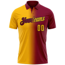 Load image into Gallery viewer, Custom Maroon Gold-Black 3D Gradient Fashion Performance Polo Shirt