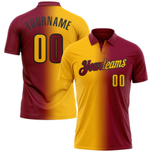 Load image into Gallery viewer, Custom Maroon Gold-Black 3D Gradient Fashion Performance Polo Shirt