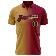 Load image into Gallery viewer, Custom Maroon Old Gold-Black 3D Gradient Fashion Performance Polo Shirt