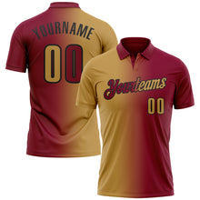 Load image into Gallery viewer, Custom Maroon Old Gold-Black 3D Gradient Fashion Performance Polo Shirt