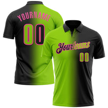 Load image into Gallery viewer, Custom Black Neon Green-Pink 3D Gradient Fashion Performance Polo Shirt