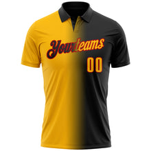 Load image into Gallery viewer, Custom Black Gold-Red 3D Gradient Fashion Performance Polo Shirt