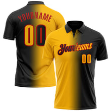 Load image into Gallery viewer, Custom Black Gold-Red 3D Gradient Fashion Performance Polo Shirt