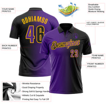 Load image into Gallery viewer, Custom Black Purple-Gold 3D Gradient Fashion Performance Polo Shirt