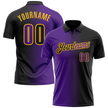 Load image into Gallery viewer, Custom Black Purple-Gold 3D Gradient Fashion Performance Polo Shirt