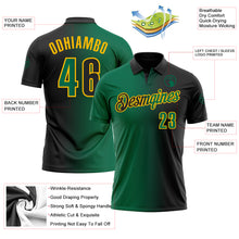 Load image into Gallery viewer, Custom Black Kelly Green-Gold 3D Gradient Fashion Performance Polo Shirt