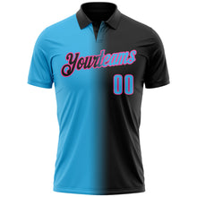 Load image into Gallery viewer, Custom Black Sky Blue-Pink 3D Gradient Fashion Performance Polo Shirt