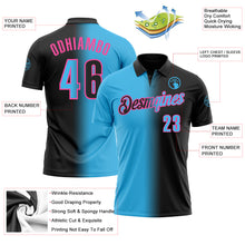 Load image into Gallery viewer, Custom Black Sky Blue-Pink 3D Gradient Fashion Performance Polo Shirt
