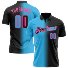 Load image into Gallery viewer, Custom Black Sky Blue-Pink 3D Gradient Fashion Performance Polo Shirt