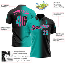 Load image into Gallery viewer, Custom Black Aqua-Pink 3D Gradient Fashion Performance Polo Shirt