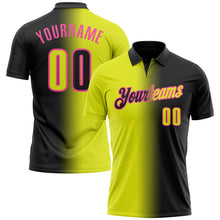 Load image into Gallery viewer, Custom Black Neon Yellow-Pink 3D Gradient Fashion Performance Polo Shirt