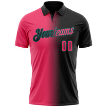 Load image into Gallery viewer, Custom Black Neon Pink-Teal 3D Gradient Fashion Performance Polo Shirt