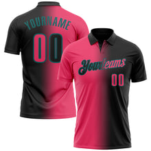 Load image into Gallery viewer, Custom Black Neon Pink-Teal 3D Gradient Fashion Performance Polo Shirt
