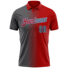 Laden Sie das Bild in den Galerie-Viewer, Custom Red Steel Gray-Light Blue 3D Gradient Fashion Performance Polo Shirt