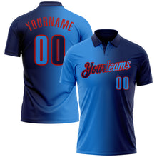 Charger l'image dans la galerie, Custom Navy Powder Blue-Red 3D Gradient Fashion Performance Polo Shirt