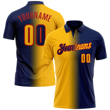 Laden Sie das Bild in den Galerie-Viewer, Custom Navy Gold-Red 3D Gradient Fashion Performance Polo Shirt