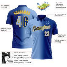 Charger l'image dans la galerie, Custom Royal Light Blue-Gold 3D Gradient Fashion Performance Polo Shirt