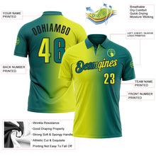 Загрузить изображение в средство просмотра галереи, Custom Teal Neon Yellow-Black 3D Gradient Fashion Performance Polo Shirt