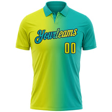 Laden Sie das Bild in den Galerie-Viewer, Custom Aqua Neon Yellow-Navy 3D Gradient Fashion Performance Polo Shirt