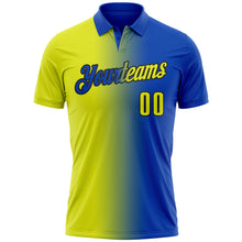 Laden Sie das Bild in den Galerie-Viewer, Custom Thunder Blue Neon Yellow-Black 3D Gradient Fashion Performance Polo Shirt