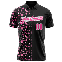 Load image into Gallery viewer, Custom Black Pink-White 3D Pink Ribbon Breast Cancer Awareness Month Women Health Care Support Performance Polo Shirt
