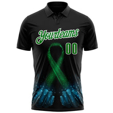 Load image into Gallery viewer, Custom Black Grass Green-White 3D Pattern Design Green Ribbon Liver Cancer Performance Polo Shirt