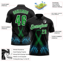 Load image into Gallery viewer, Custom Black Grass Green-White 3D Pattern Design Green Ribbon Liver Cancer Performance Polo Shirt