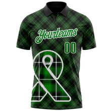Load image into Gallery viewer, Custom Black Grass Green-White 3D Pattern Design Green Ribbon Liver Cancer Plaid Performance Polo Shirt