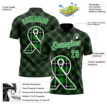 Load image into Gallery viewer, Custom Black Grass Green-White 3D Pattern Design Green Ribbon Liver Cancer Plaid Performance Polo Shirt