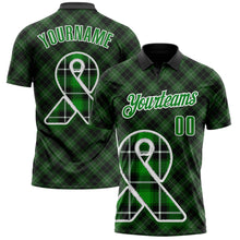Load image into Gallery viewer, Custom Black Grass Green-White 3D Pattern Design Green Ribbon Liver Cancer Plaid Performance Polo Shirt