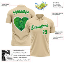 Load image into Gallery viewer, Custom City Cream Grass Green-White 3D Pattern Design Green Ribbon Liver Cancer Heart Performance Polo Shirt