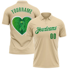 Load image into Gallery viewer, Custom City Cream Grass Green-White 3D Pattern Design Green Ribbon Liver Cancer Heart Performance Polo Shirt