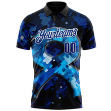 Laden Sie das Bild in den Galerie-Viewer, Custom Blue Royal-White 3D Pattern Design Dark Blue Ribbon Colorectal Cancer Awareness Colon Performance Polo Shirt