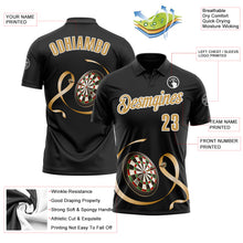 Load image into Gallery viewer, Custom Black Old Gold-White 3D Pattern Design Gold Ribbon Childhood Cancer Awareness Darts Performance Polo Shirt