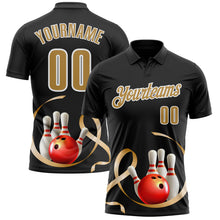 Load image into Gallery viewer, Custom Black Old Gold-White 3D Pattern Design Gold Ribbon Childhood Cancer Awareness Bowling Performance Polo Shirt