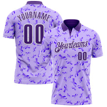 Laden Sie das Bild in den Galerie-Viewer, Custom Purple White 3D Pattern Design Purple Ribbon Gynecological Cancer Awareness Performance Polo Shirt