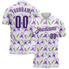 Load image into Gallery viewer, Custom White Purple 3D Pattern Design Purple Ribbon Pancreatic Cancer Awareness Performance Polo Shirt