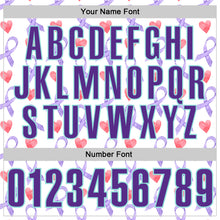 Load image into Gallery viewer, Custom White Purple-Ice Blue 3D Pattern Design Perwinkle Ribbon Gastric Cancer Awareness Hearts Performance Polo Shirt