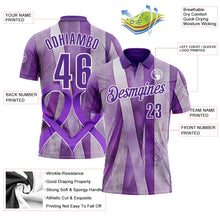 Laden Sie das Bild in den Galerie-Viewer, Custom Purple White 3D Pattern Design Purple Ribbon Testicular Cancer Awareness Performance Polo Shirt