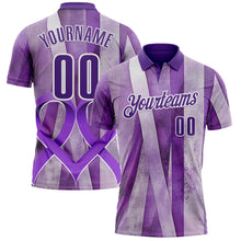 Laden Sie das Bild in den Galerie-Viewer, Custom Purple White 3D Pattern Design Purple Ribbon Testicular Cancer Awareness Performance Polo Shirt