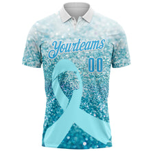 Load image into Gallery viewer, Custom White Sky Blue 3D Pattern Design Light Blue Ribbon Prostate Cancer Awareness Sprinkle Performance Polo Shirt