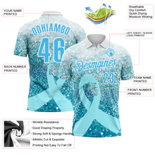 Load image into Gallery viewer, Custom White Sky Blue 3D Pattern Design Light Blue Ribbon Prostate Cancer Awareness Sprinkle Performance Polo Shirt