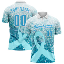 Load image into Gallery viewer, Custom White Sky Blue 3D Pattern Design Light Blue Ribbon Prostate Cancer Awareness Sprinkle Performance Polo Shirt
