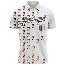 Laden Sie das Bild in den Galerie-Viewer, Custom White Black 3D Pattern Design Yellow Purple And Navy Ribbon Bladder Cancer Awareness Performance Polo Shirt