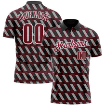Laden Sie das Bild in den Galerie-Viewer, Custom Black Crimson-White 3D Pattern Design Burgundy And White Ribbon Head And Neck Cancer Cancer Awareness Performance Polo Shirt