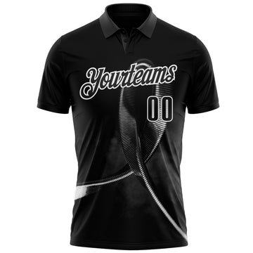 Custom Black White 3D Pattern Design Black Ribbon Skin Cancer Cancer Awareness Performance Polo Shirt