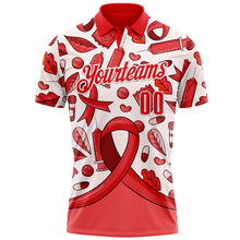 Laden Sie das Bild in den Galerie-Viewer, Custom Fire Red White 3D Pattern Design Red Ribbon Blood Cancer Cancer Awareness Performance Polo Shirt
