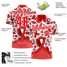 Laden Sie das Bild in den Galerie-Viewer, Custom Fire Red White 3D Pattern Design Red Ribbon Blood Cancer Cancer Awareness Performance Polo Shirt