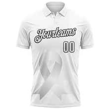 Laden Sie das Bild in den Galerie-Viewer, Custom White Black 3D Pattern Design Pear White Ribbon Lung Cancer Cancer Awareness Performance Polo Shirt